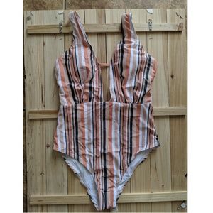 NWT SWIMSUIT Multi Color Striped One-Piece Sz. M